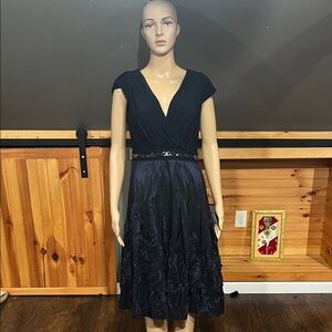 Adrianna Papell Black Midi Dress with Lace Detail